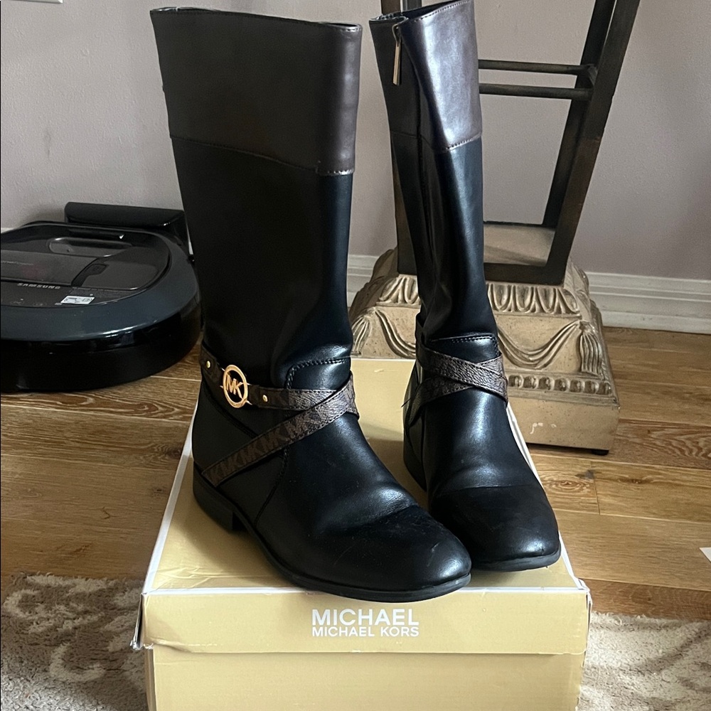 Michael Kors Black Boots with Brown Strap